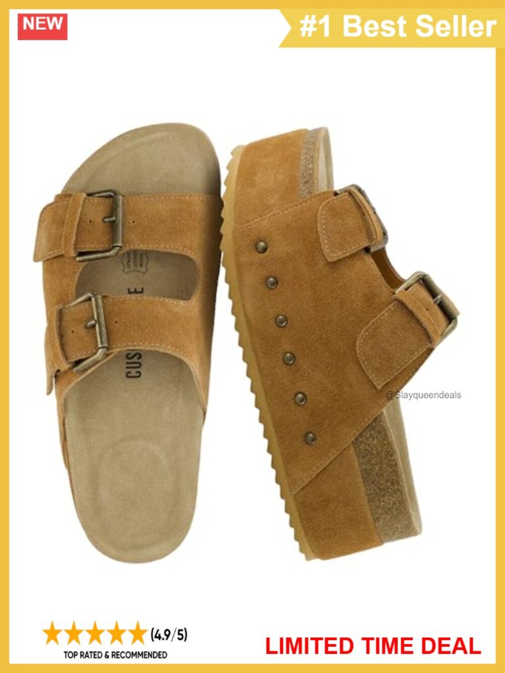CUSHIONAIRE Women's Leather Platform Sandals Studded Chunky Slide